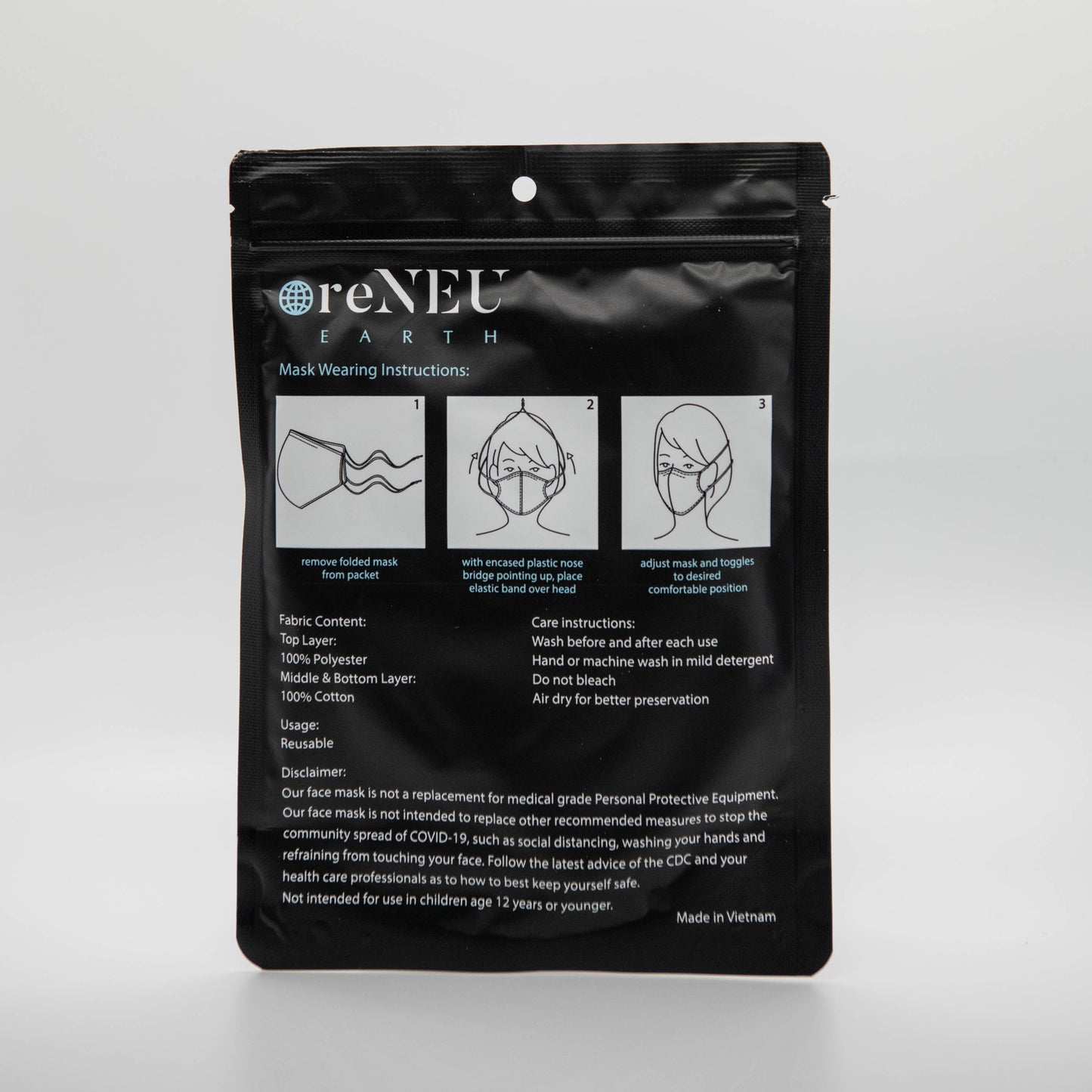 New!!! Adult Solid Black Wrap Around Daily Face Mask