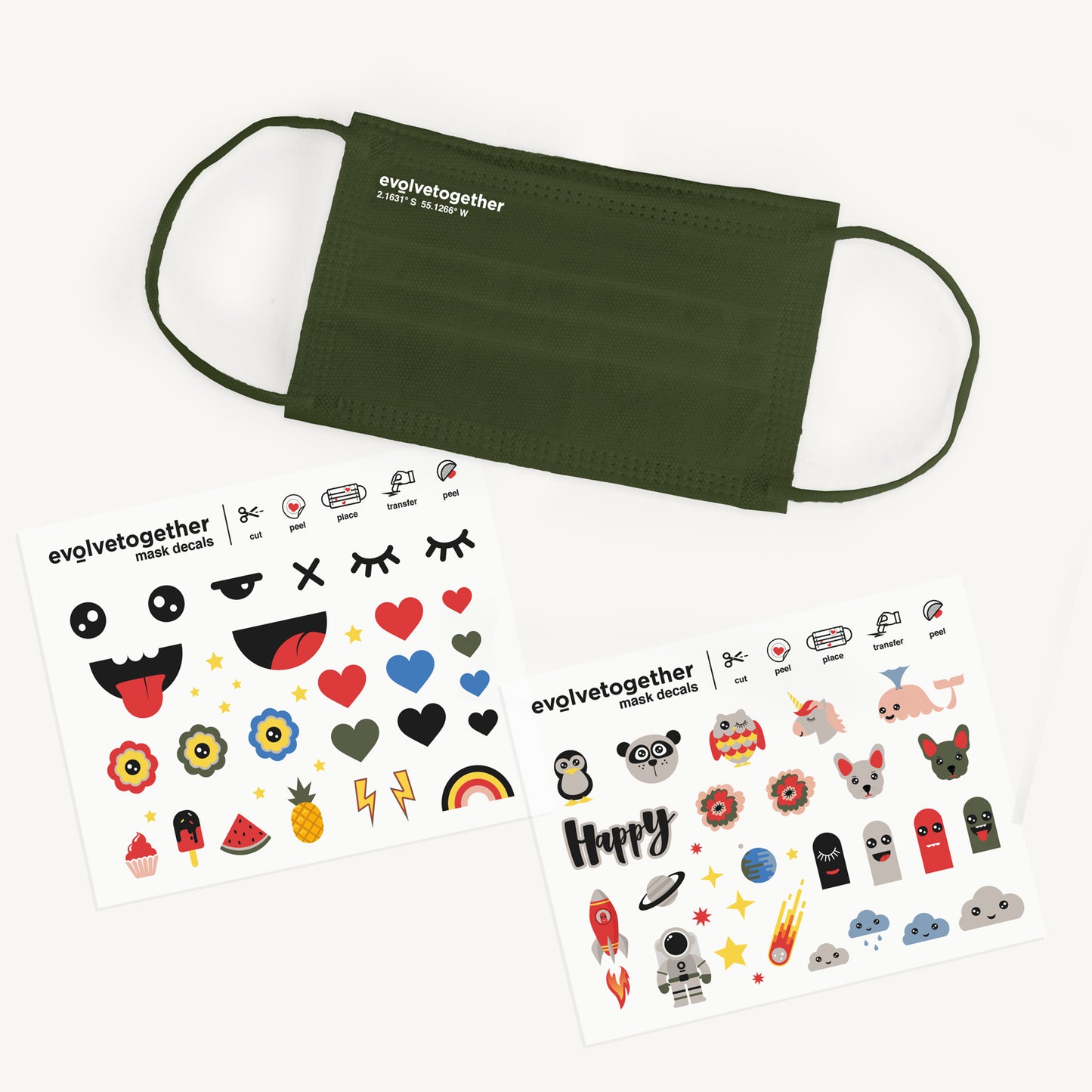 AMAZONIA-Kids Green Face Masks with Decals