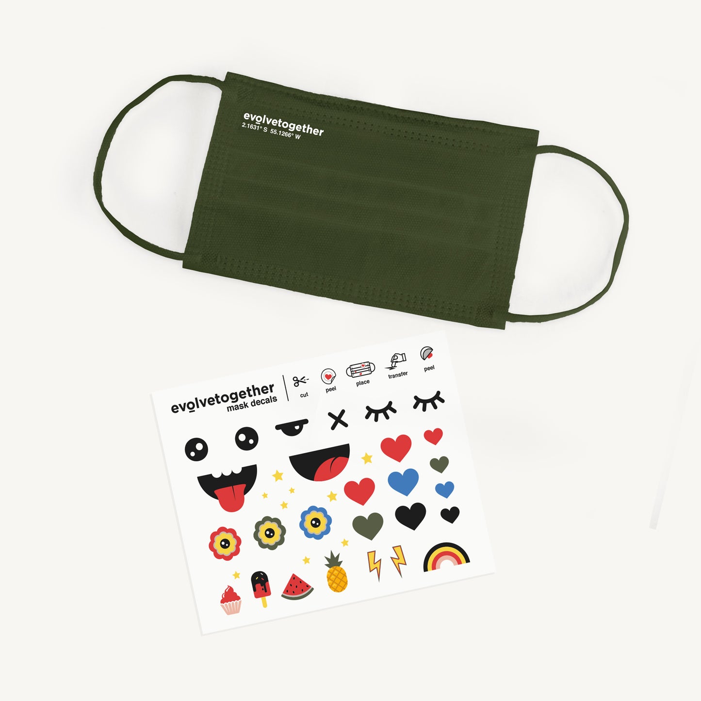 AMAZONIA-Kids Green Face Masks with Decals