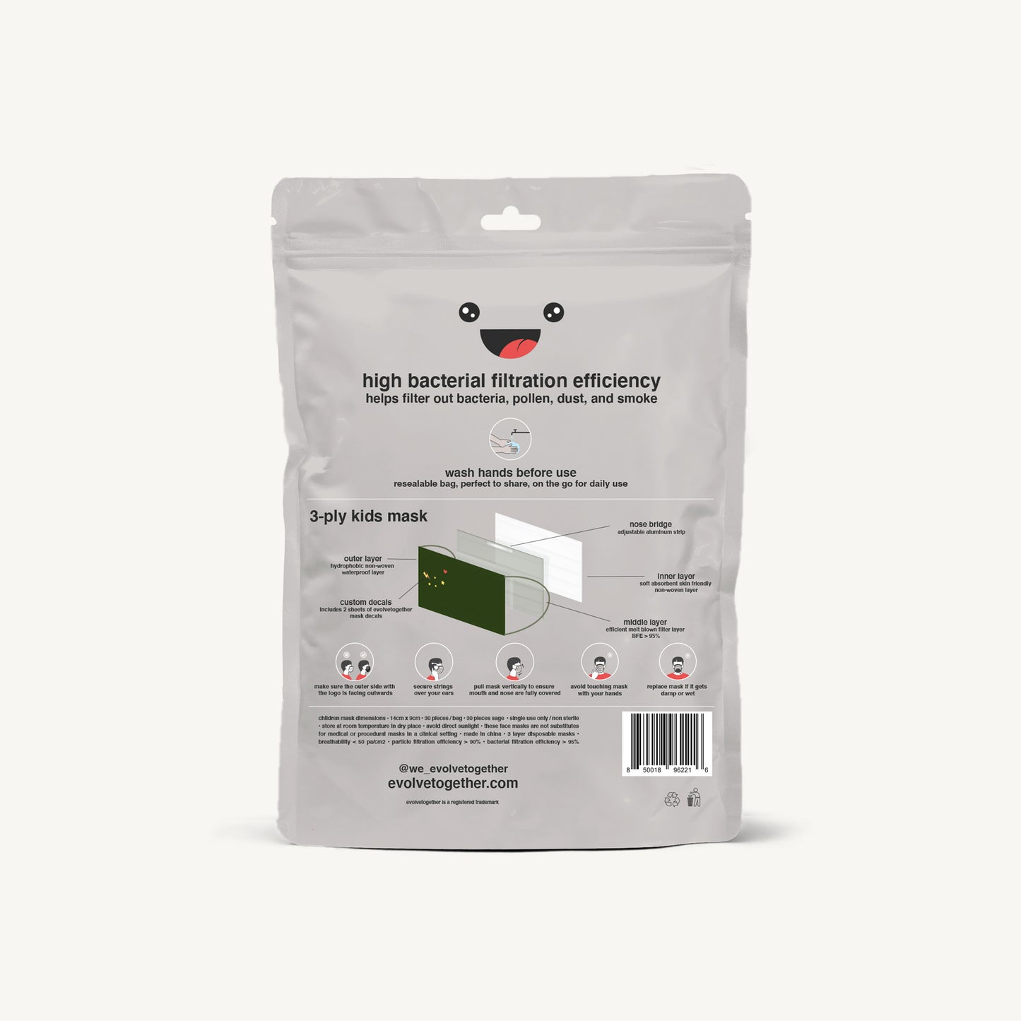 AMAZONIA-Kids Green Face Masks with Decals