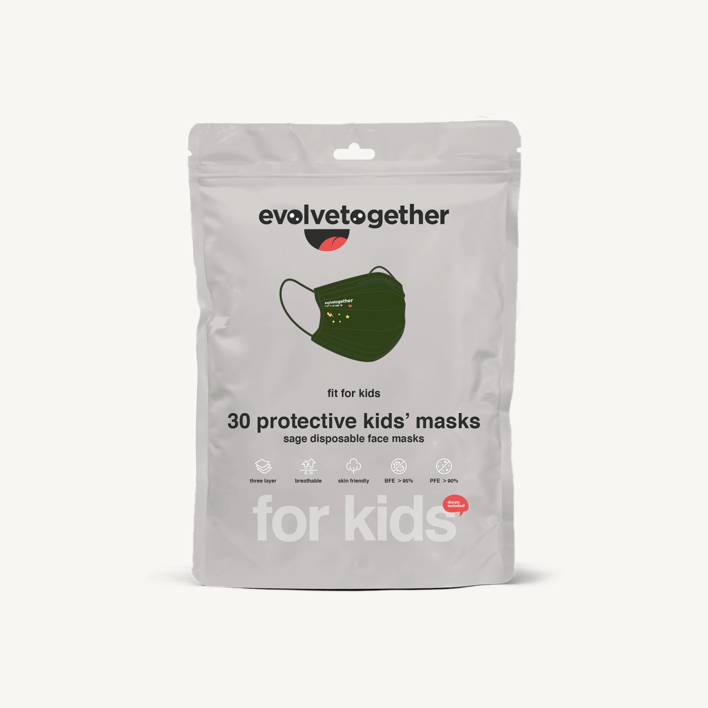 AMAZONIA-Kids Green Face Masks with Decals