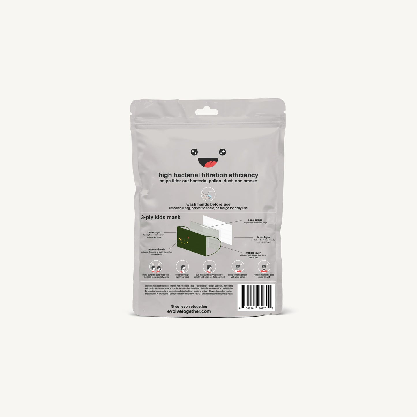 AMAZONIA-Kids Green Face Masks with Decals