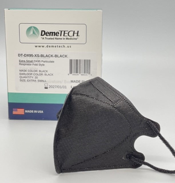 DemeMASK-KIDS-D95 Black Respirator Fold Style with Black Ear Loops-MADE IN USA-20 per box